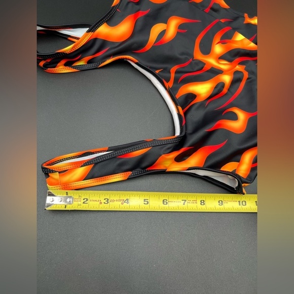 Flame Print One Piece Bodysuit Swimsuit Sleeveless High Cut Bikini Swimwear SM - Picture 7 of 11